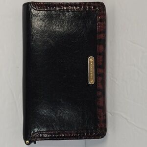 Brahmin Ady Tuscan Collection Wallet Black Leather Brown Croc Embossed Trim